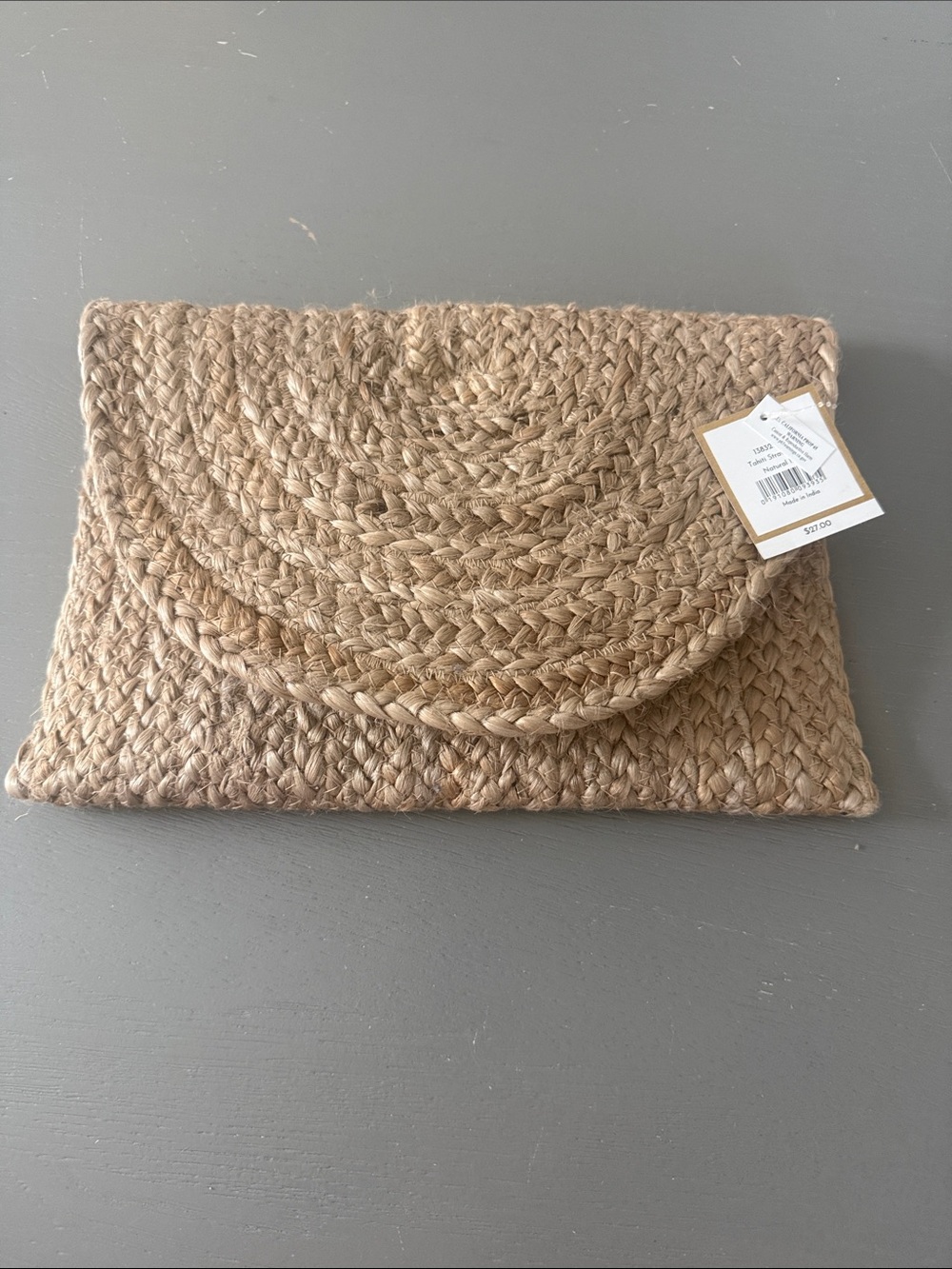 NWT Woven Jute Clutch Bag in Natural Tan - Picture 1 of 3